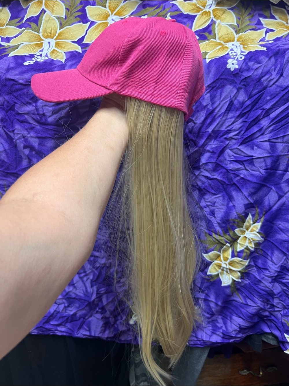 Pink Cap with Blonde hair Attachment - long blond wig cap